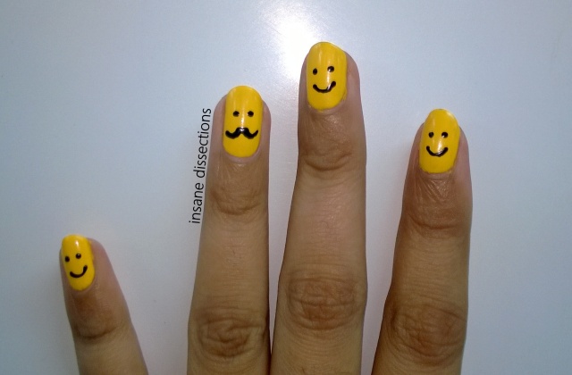 smiley moustache nail art